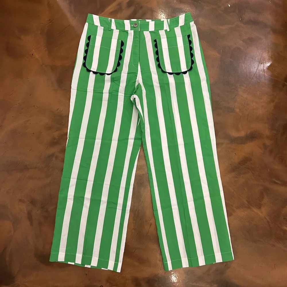 VILAGALLO - Raya Verde navy green striped patch pocket Pants NWT